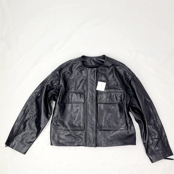 Zara Women's Black Long Sleeve Round Neck Streetwear Faux Leather Jacket Size XS - Picture 2 of 12